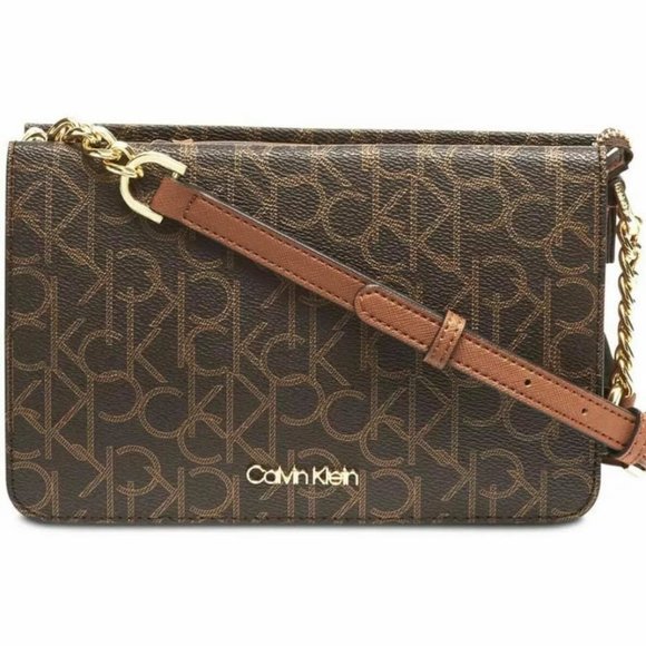 Calvin Klein Hayden Saffiano Leather Monogram Logo Crossbody Bag